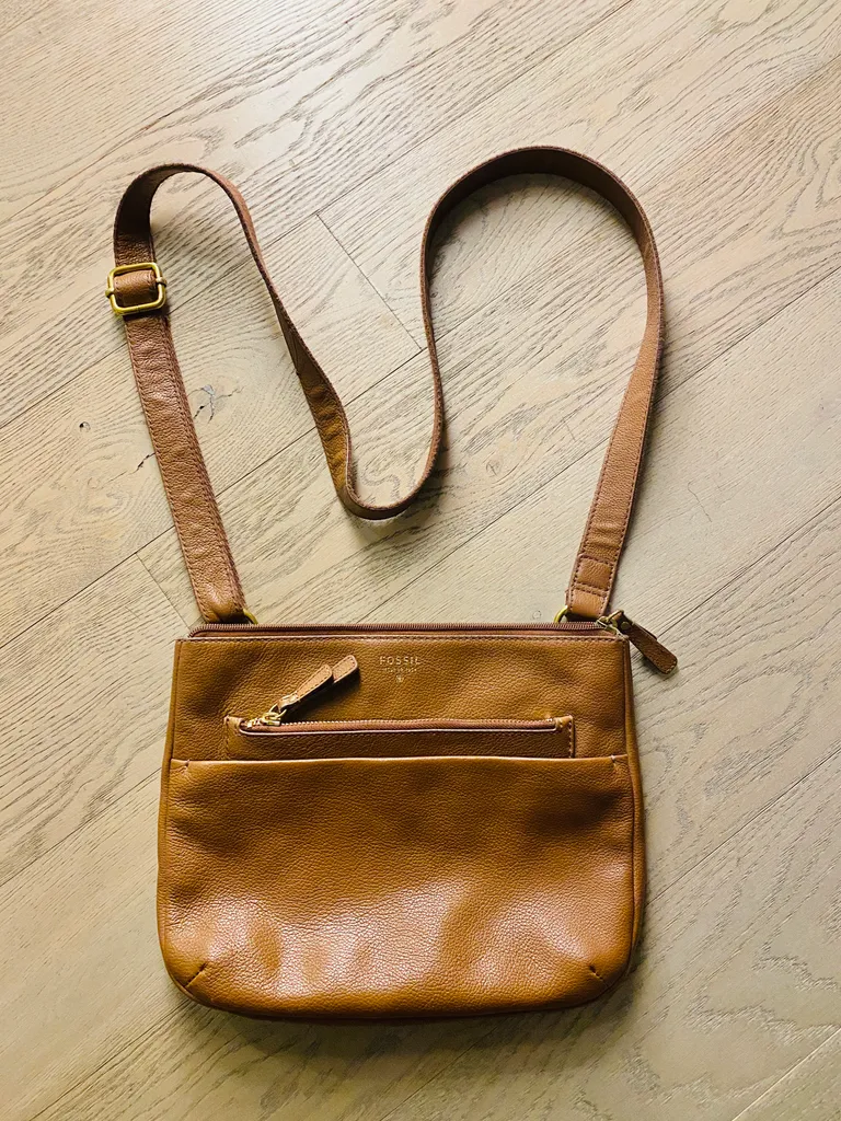 Fossil Tinsley Brown Pebbled Leather Crossbody Handbag photo 1