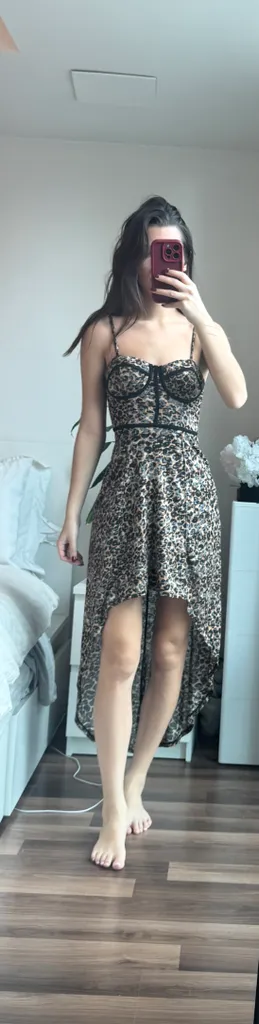 Cheetah print spaghetti strap dress hi-low photo 1