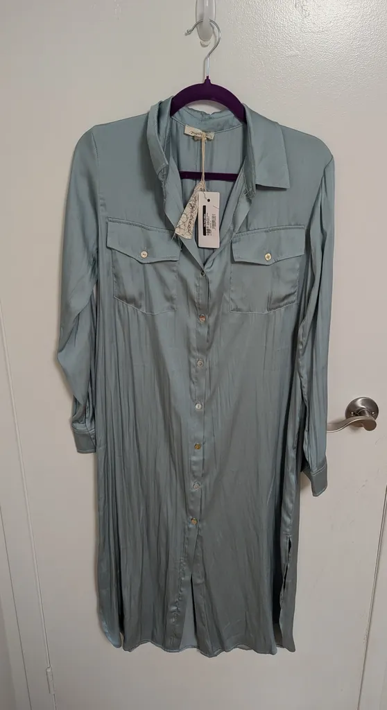 Brand New Seafoam Long Shirt Dress - Size Small photo 1