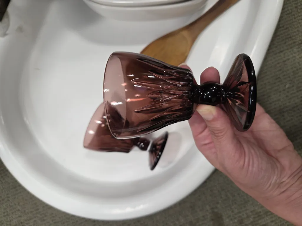 2, 4 or 6 purple glass pedistal cups photo 1