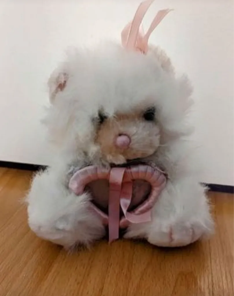 Vintage Fluffy White Teddy Bear with Heart Frame photo 1