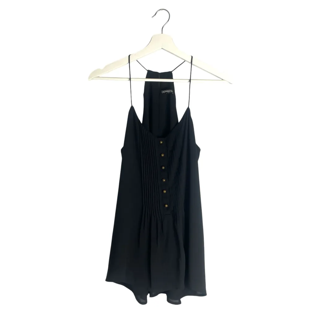 Express Black Satin Cami Tank Top with Button Details Size Small photo 1