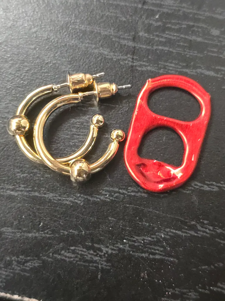 14k Gold Plated Tiny Hoop Rings with Bead photo 1