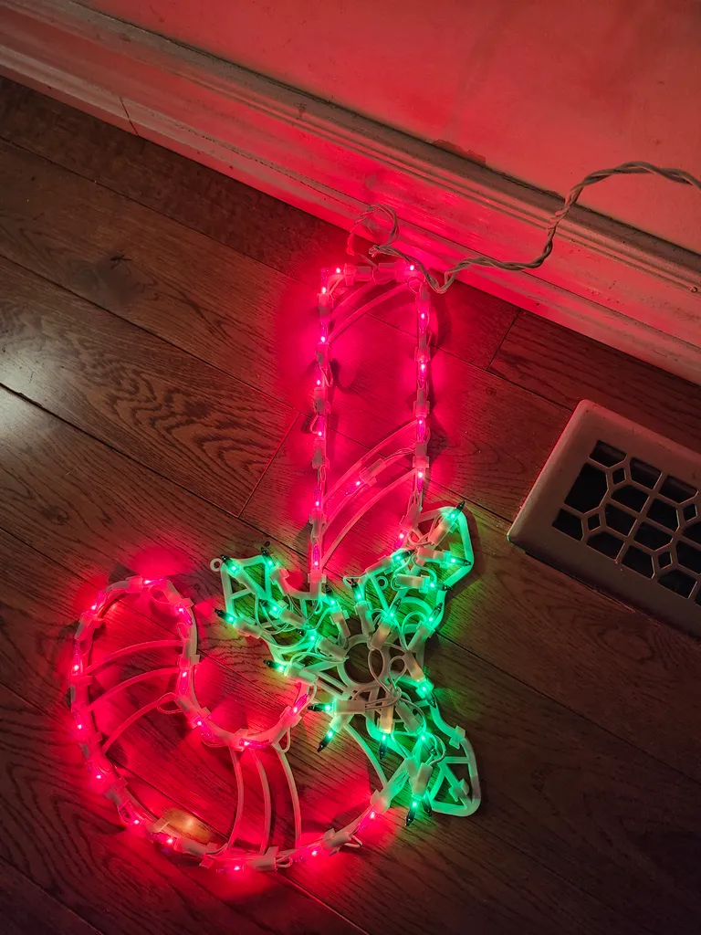 Lighted Candy Cane with Holly Christmas Window Silhouette Decora photo 1