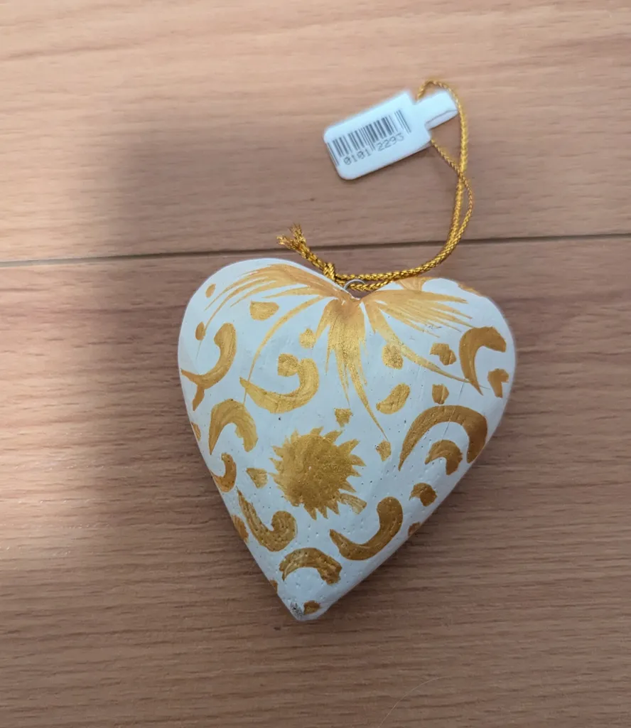 Brand New with Tags Hand-painted Wooden Heart Ornament photo 1