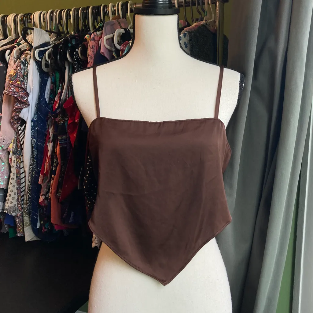 H&M cropped dark chocolate brown top size Large photo 1