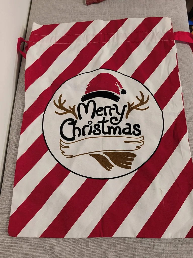 Merry Christmas Striped Canvas Gift Bag photo 1