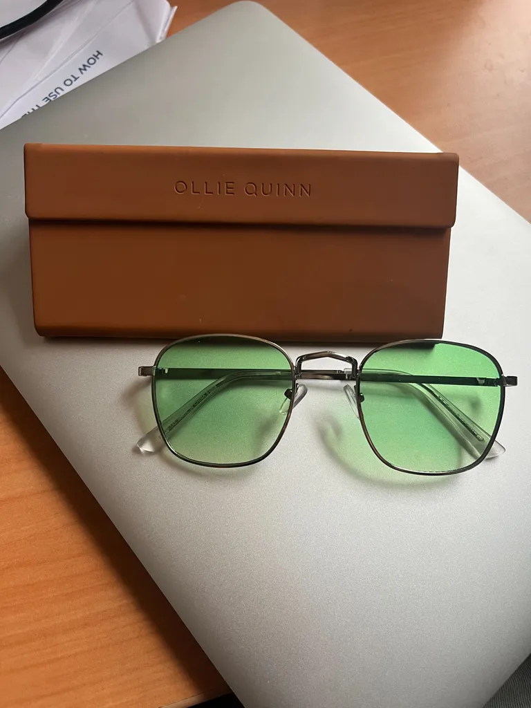 Green see-thru light tint sunglasses silver frame photo 1