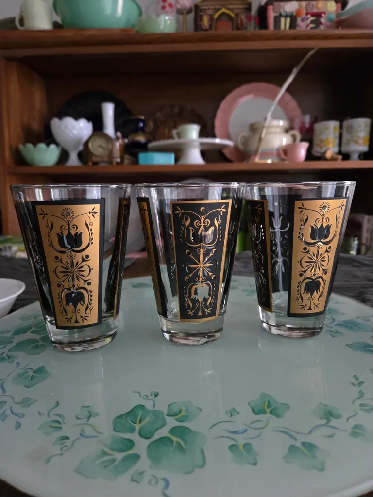 3 vintage black n gold glasses  photo 1