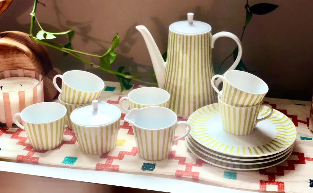 Melitta vintage lime green striped tea set photo 1