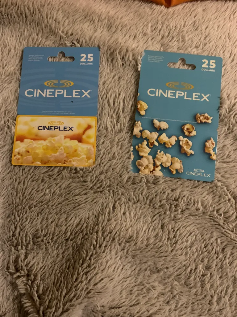 Two 25 dollar cineplex gift cards. photo 1