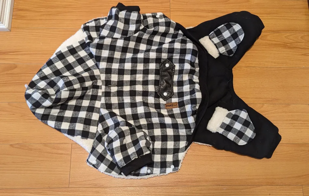 Paws Road Dog Coat - Black & White Plaid  photo 1