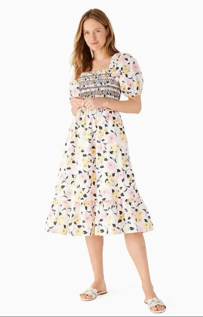 Kate Spade Lily Blooms Smocked Floral Midi Dress photo 1