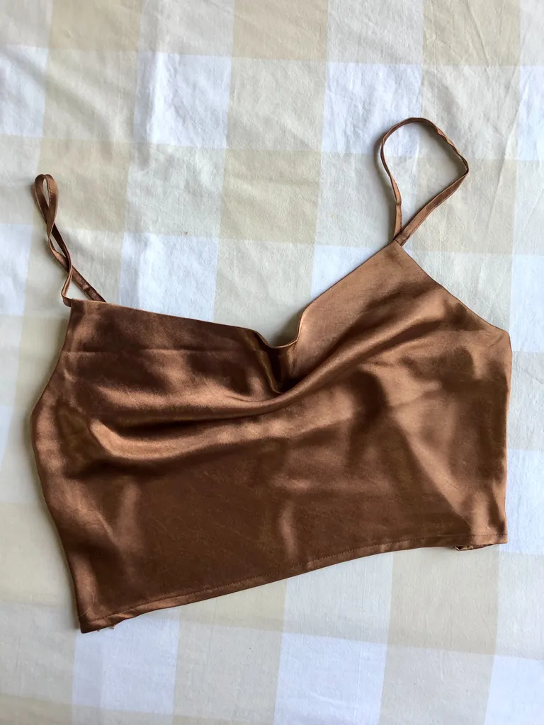 Brown Silk Cowel Neck Top photo 1