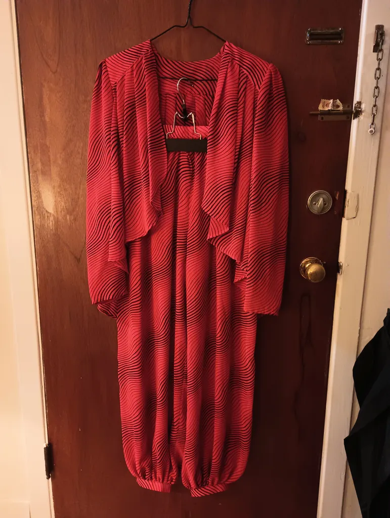 vintage balloon pants psychedelic wave print stripe set red photo 1