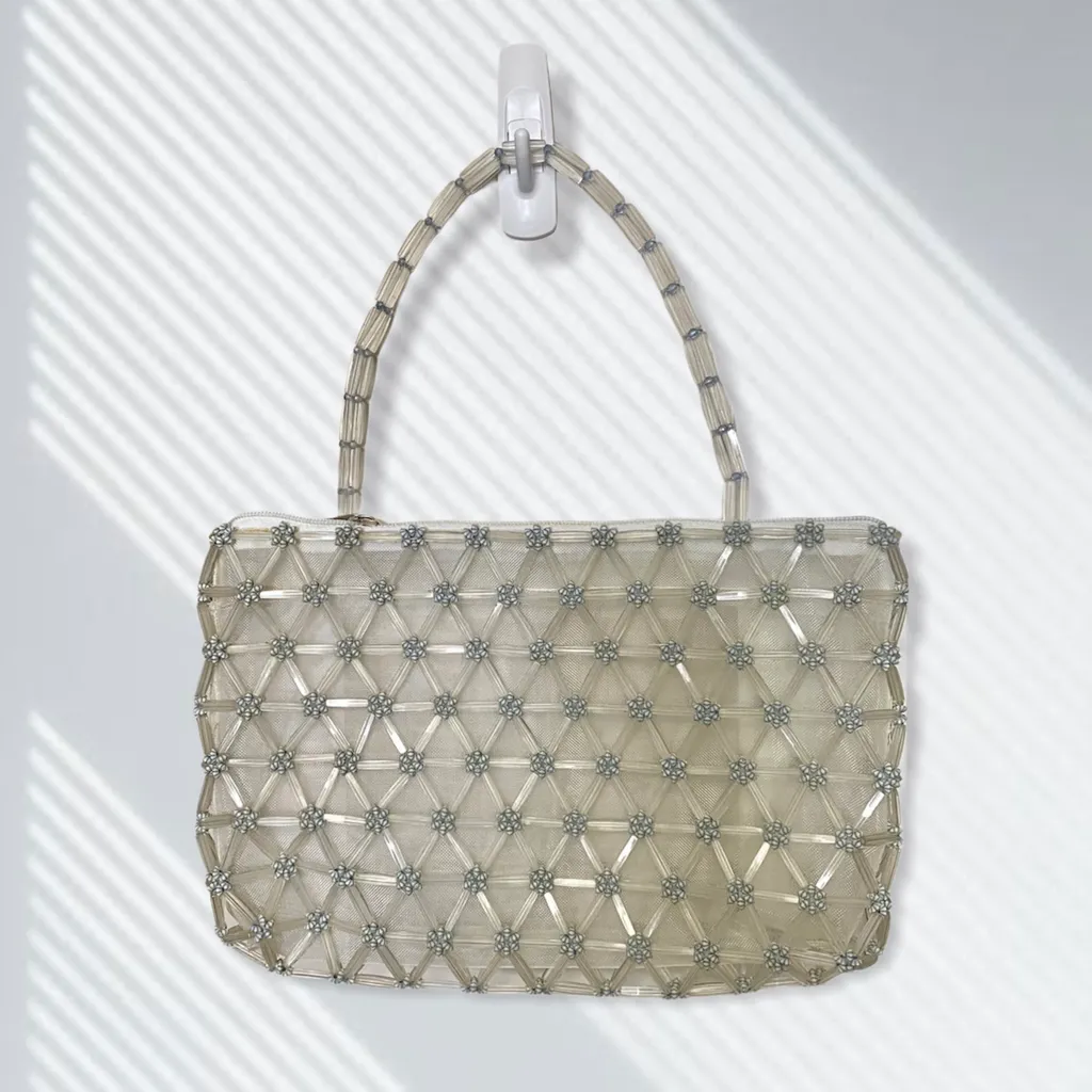 Handmade Vintage Geometric Blue/Clear Shoulder Bag Purse photo 1