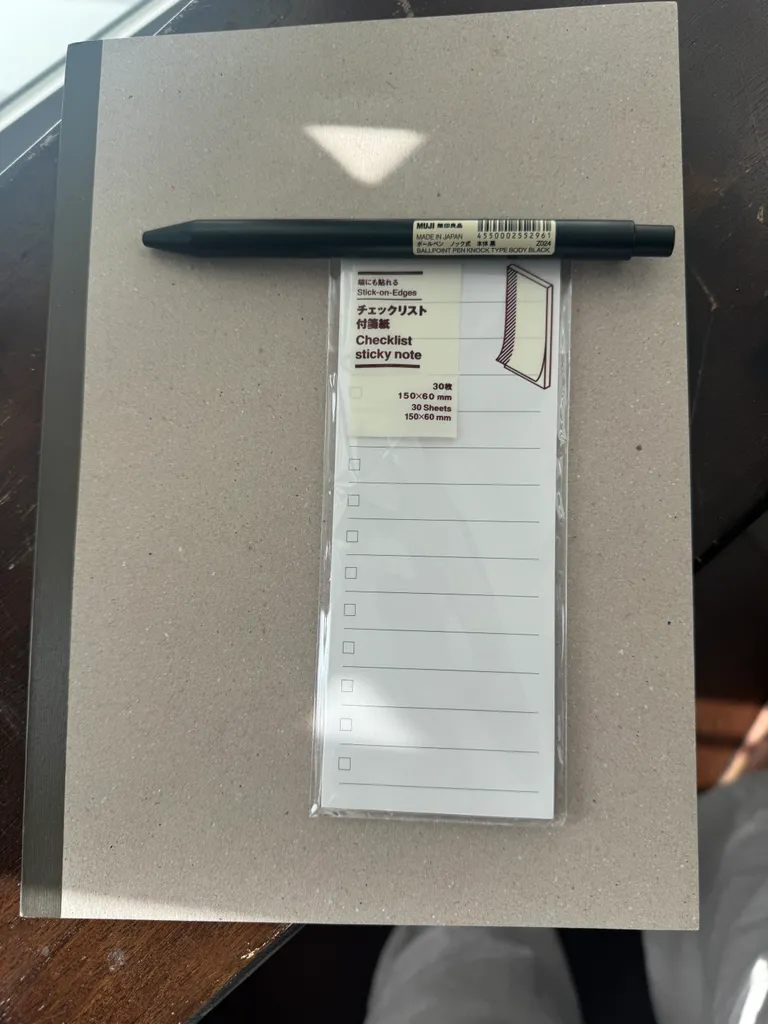 MUJI pen, notebook, and sticky to-do list photo 1