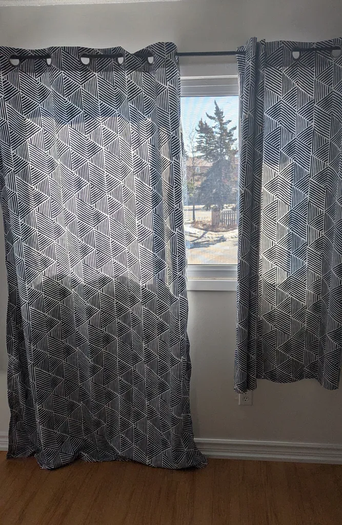 Brand New Geometric Pattern Grommet Curtains - Navy and White  photo 1