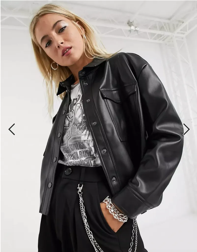Oversized faux leather jacket cropped photo 1