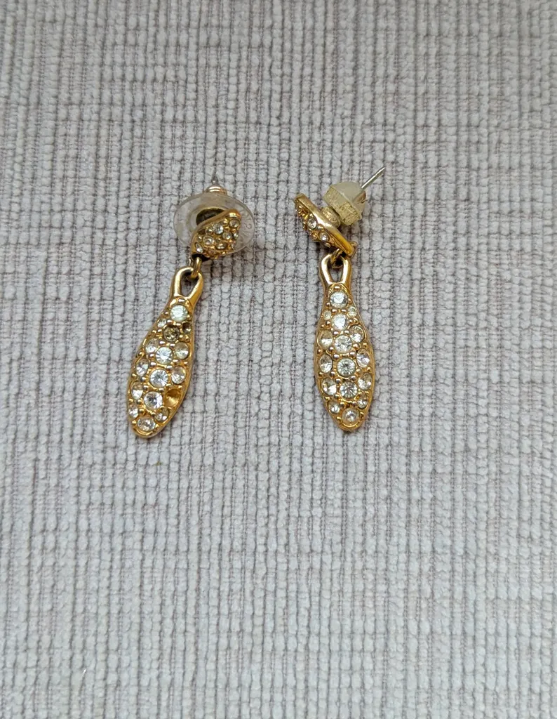 Vintage Gold Tone Rhinestone Earrings photo 1