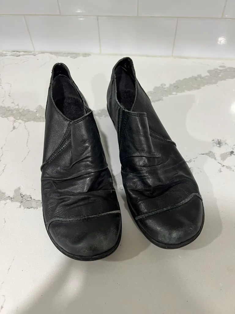 Black Leather Rieker Low Heeled Booties, Size 37 photo 1