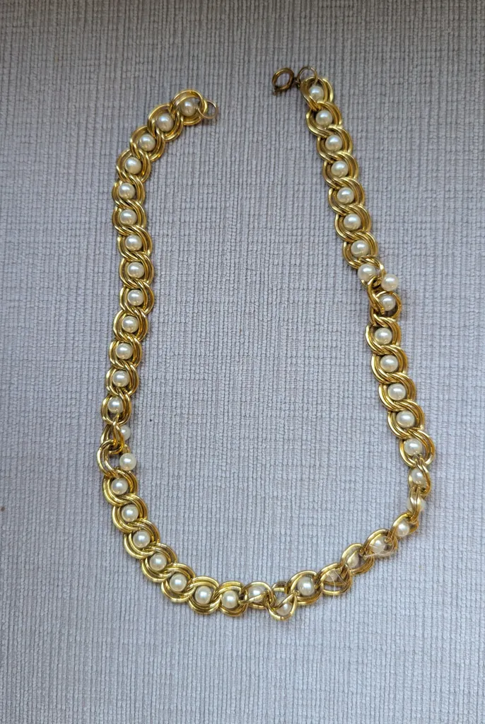 Gold Tone Faux Pearl Chain Necklace photo 1
