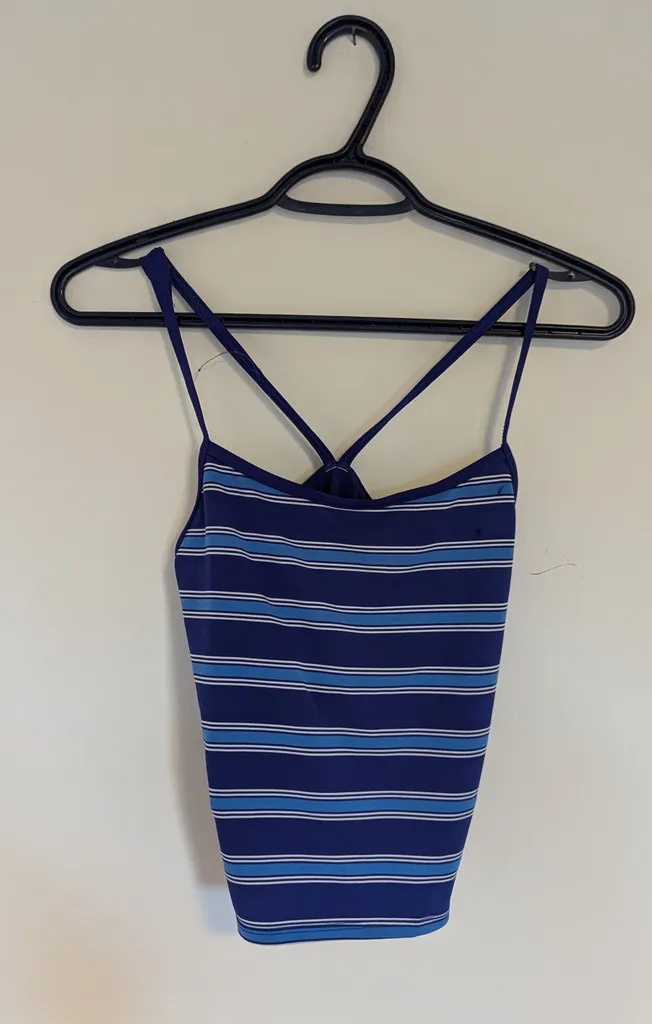 Blue and White Striped Bathing Suit Top - Women's Small photo 1