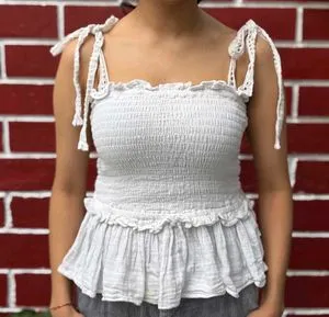 NWOT White smocked tank top with ruffle detail photo 1