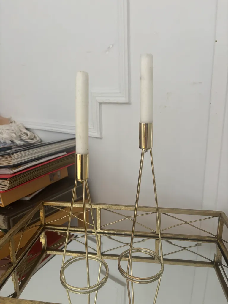 Tall Gold Metal Candle Holders x 2  photo 1