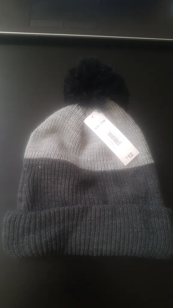 Grey Striped Pompom Toque/Beanie photo 1