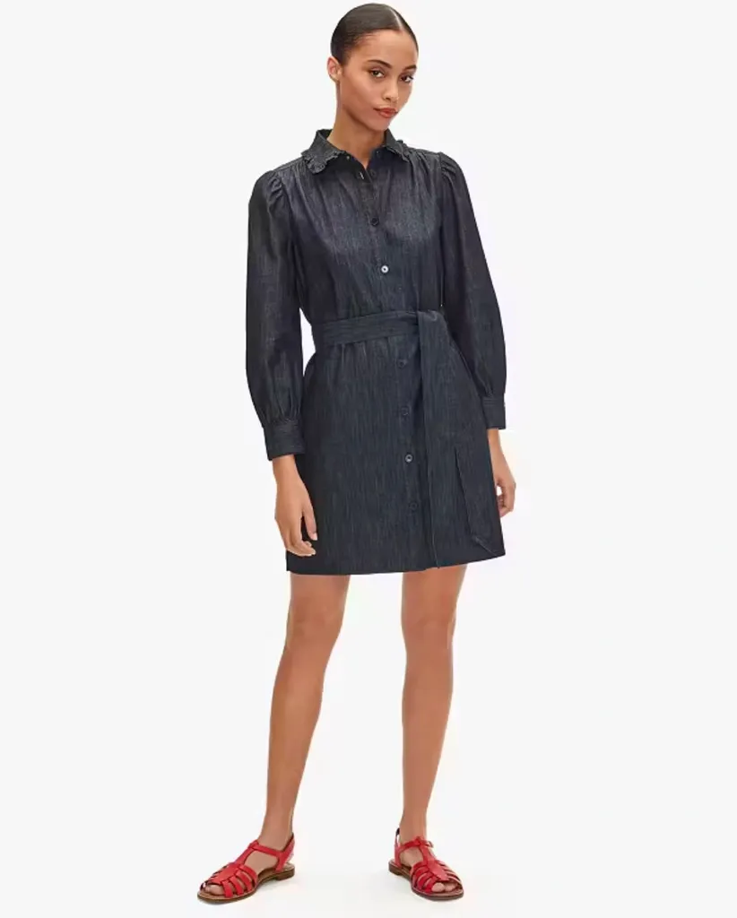 Kate Spade Long Sleeve Ruffle Dark Blue Denim Shirtdress photo 1