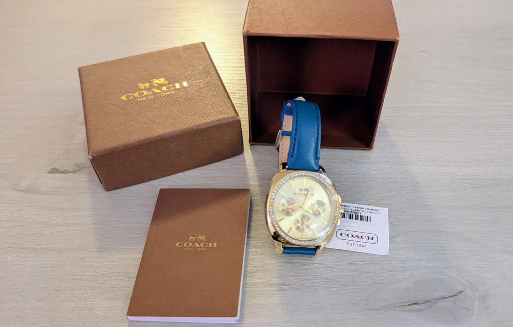 Brand New in Box Coach Women's Watch - Blue Leather Strap, Gold  photo 1