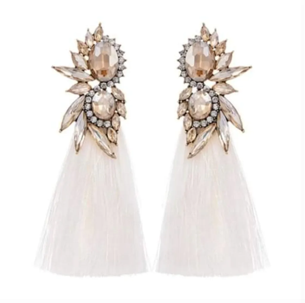 NEW Boho Tassel Earrings, white photo 1