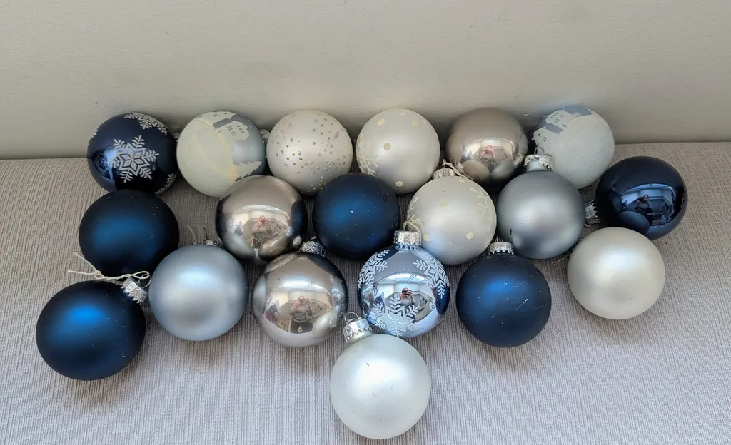 Christmas Ornaments - Blue, Silver, White (19 Total) photo 1