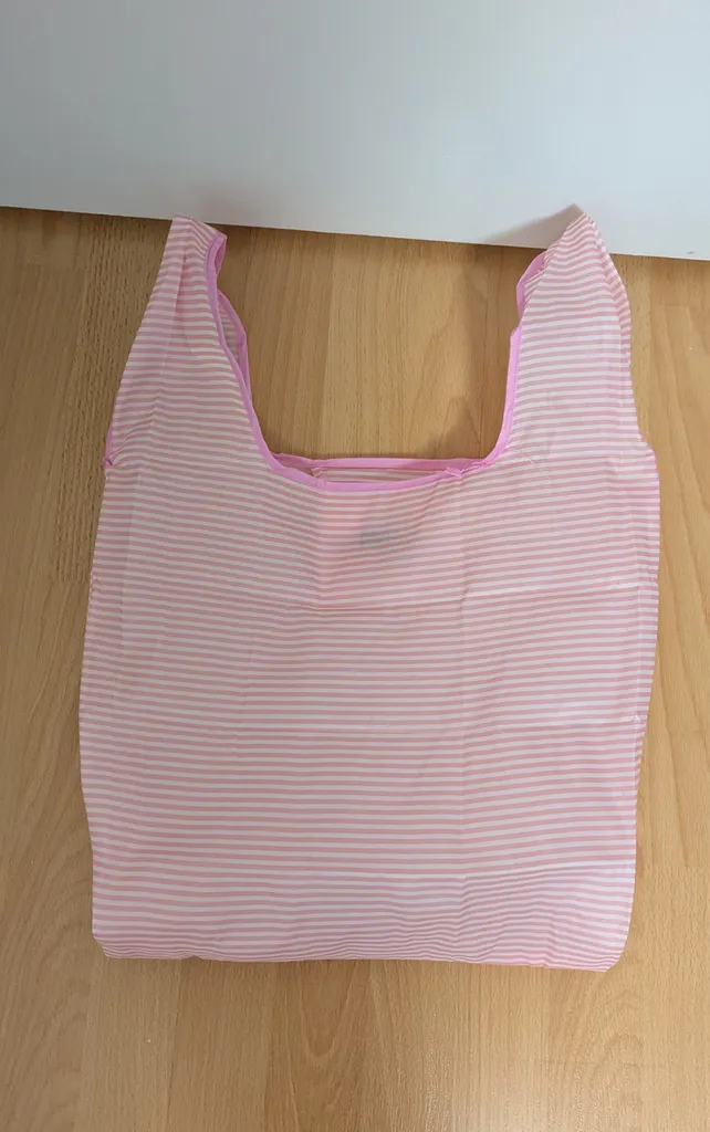 Brand New Pink and White Striped Reusable Shopping Bag photo 1