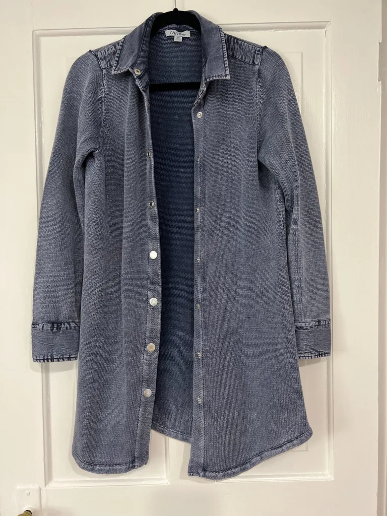 Blue Knit Cotton & Ramie Shirt, Small photo 1