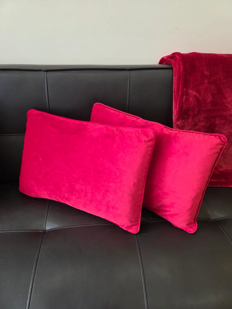 Two red rectangular pillows photo 1