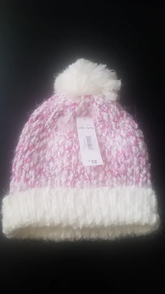 Fuzzy Pink and White Knit Pompom Toque/Beanie photo 1