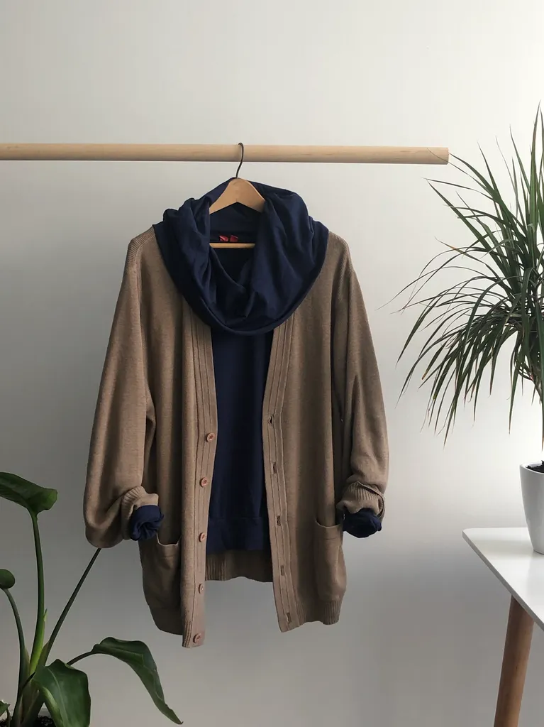 S - Navy Cowl Neck Long Sleeve photo 1