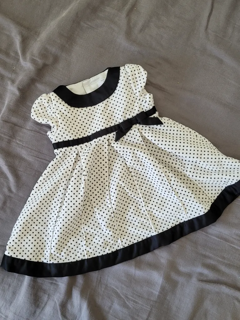 Elegant Black and White Polka Dot 6 to 9 month Formal Dress photo 1