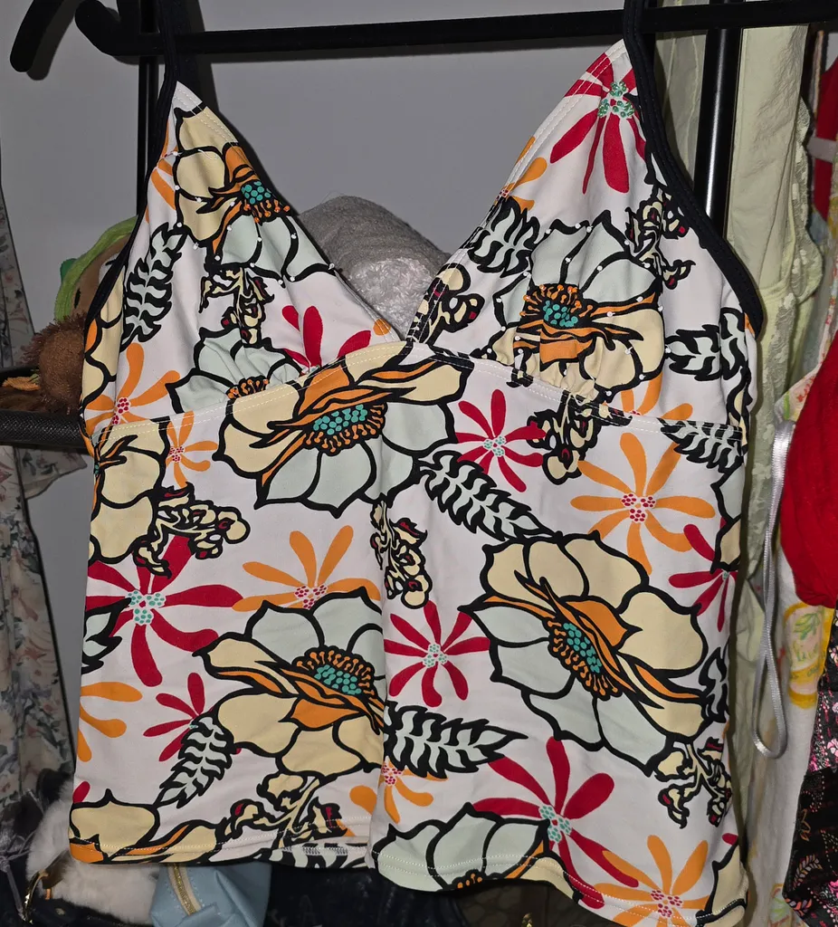 Beaded Floral Tankini Top  photo 1