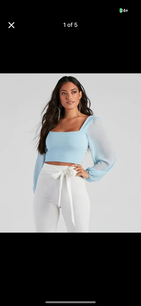 Baby blue Chiffon sleeve crop top photo 1