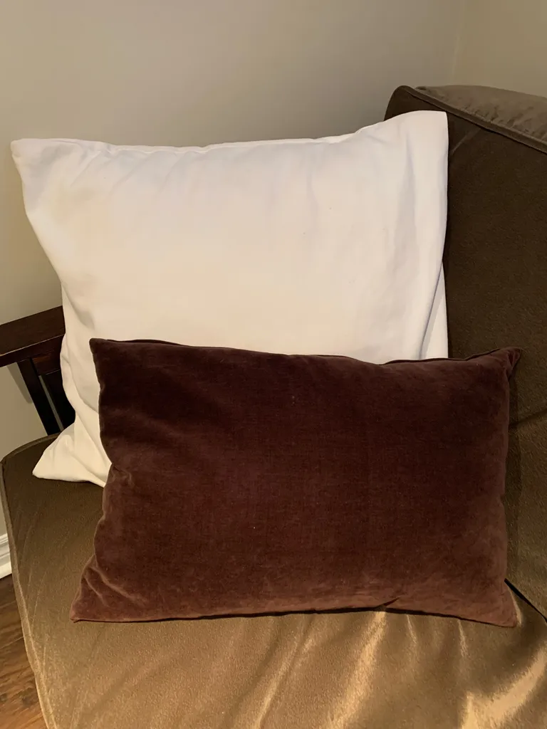 Brown velvet pillow, Oversized off white pillow photo 1