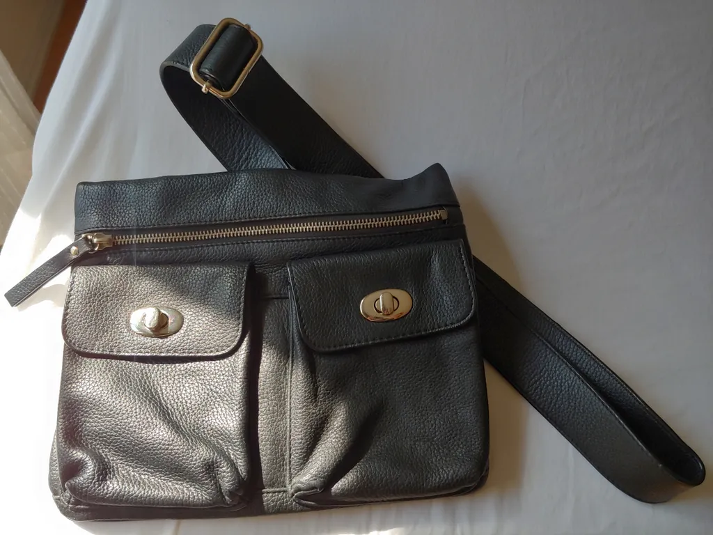 NEW black leather satchel purse photo 1
