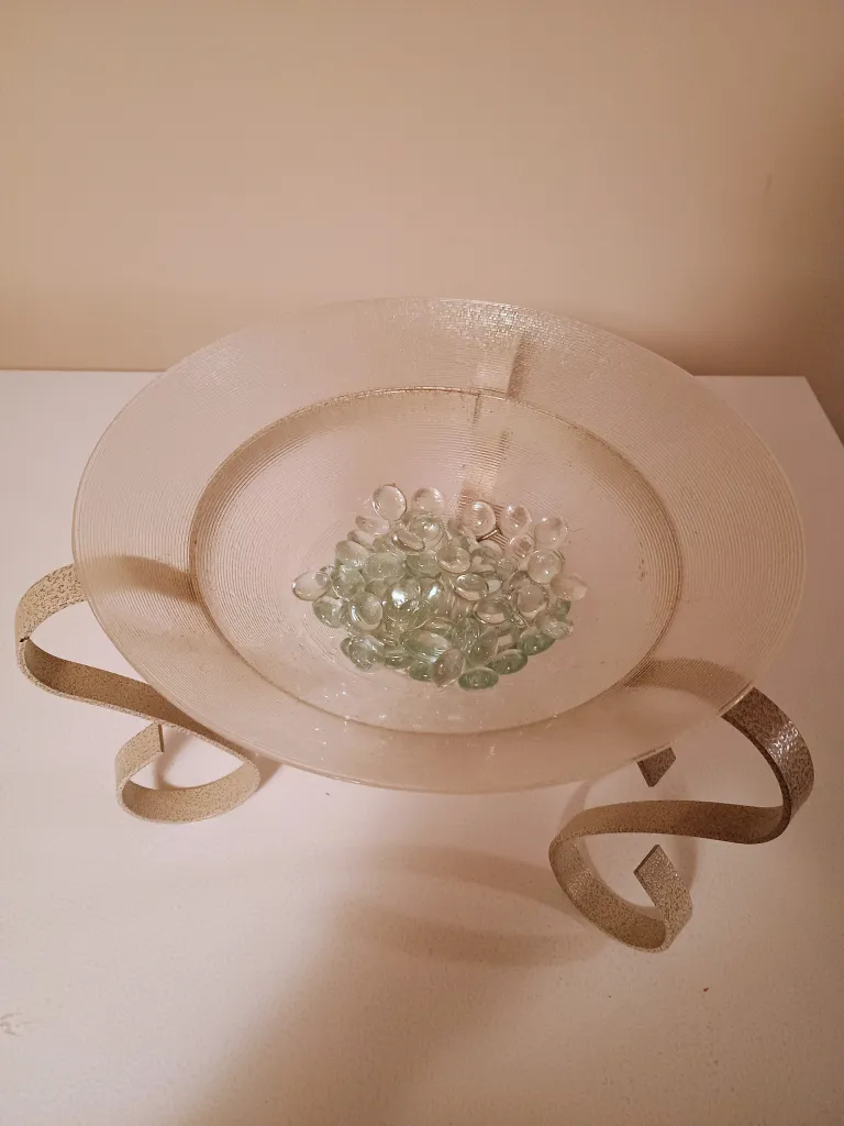 Glass Bowl with Metal Stand photo 1