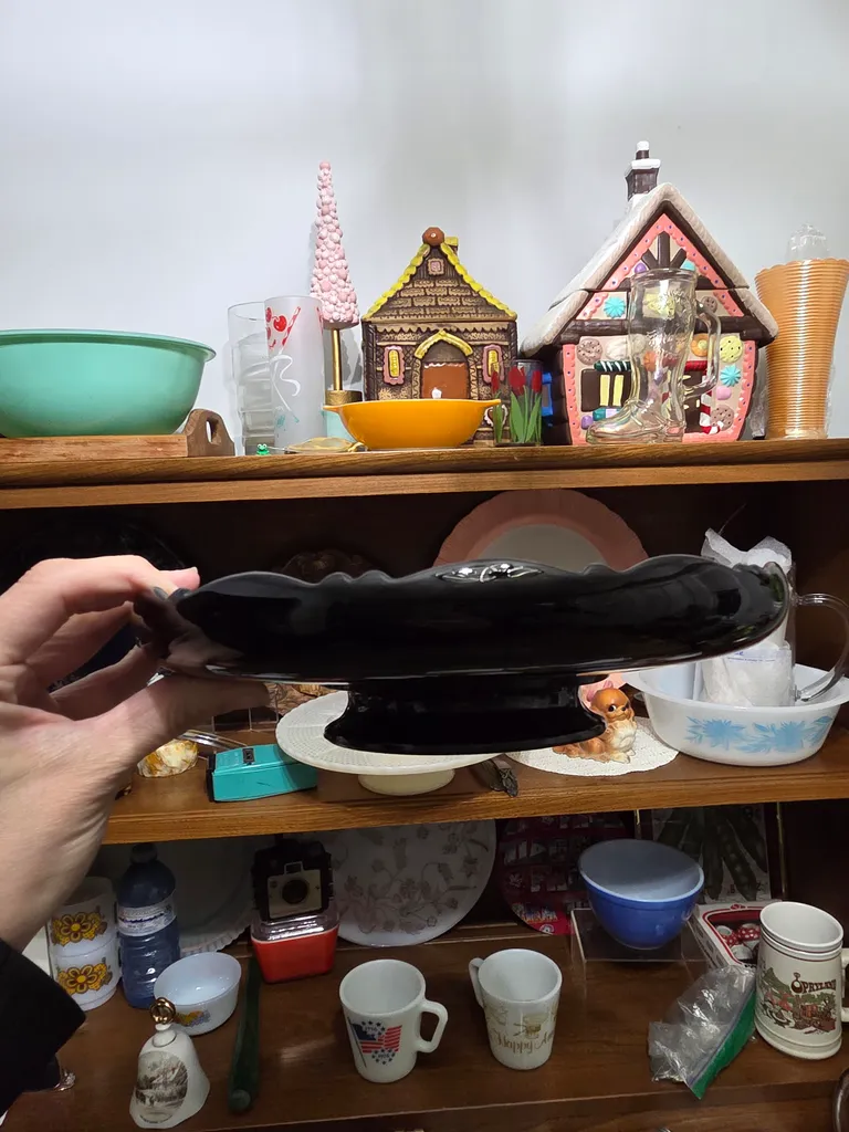 Black glass pedistal dish photo 1