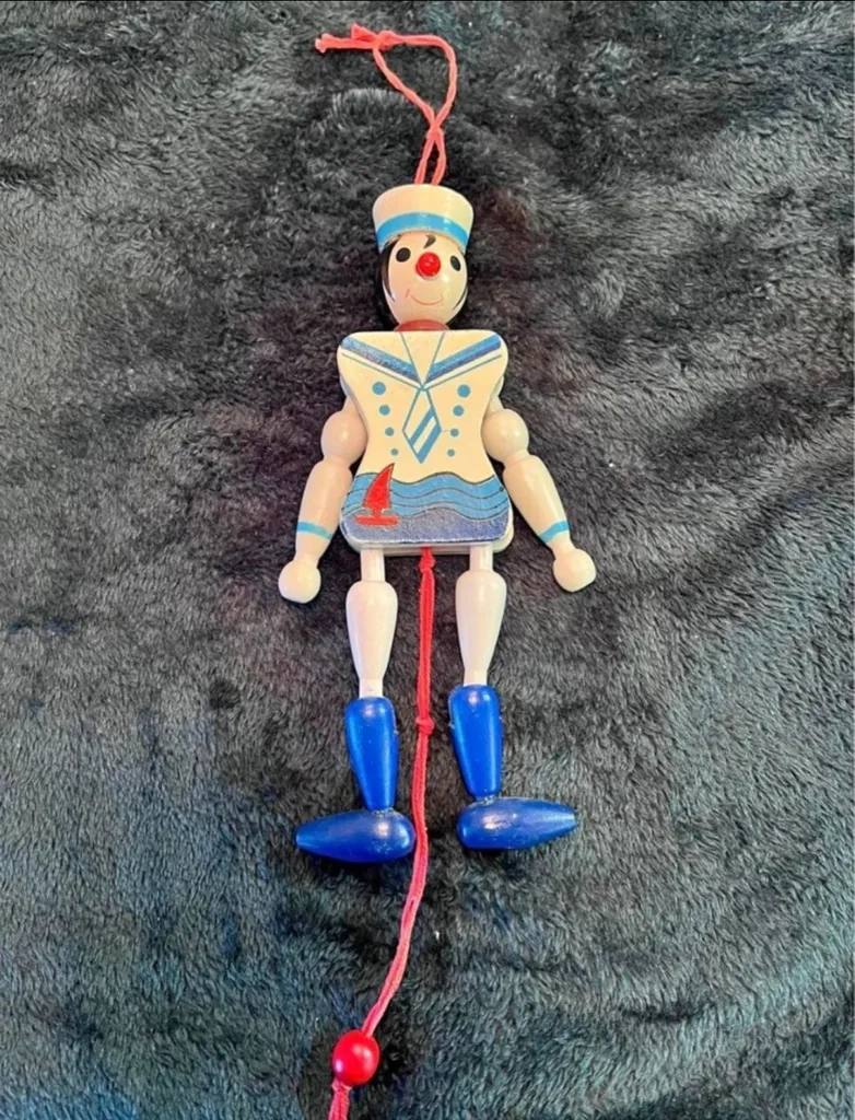 Vintage Pull Toy Sailor Tall Moving Arms Legs Boat Hanging Toy photo 1