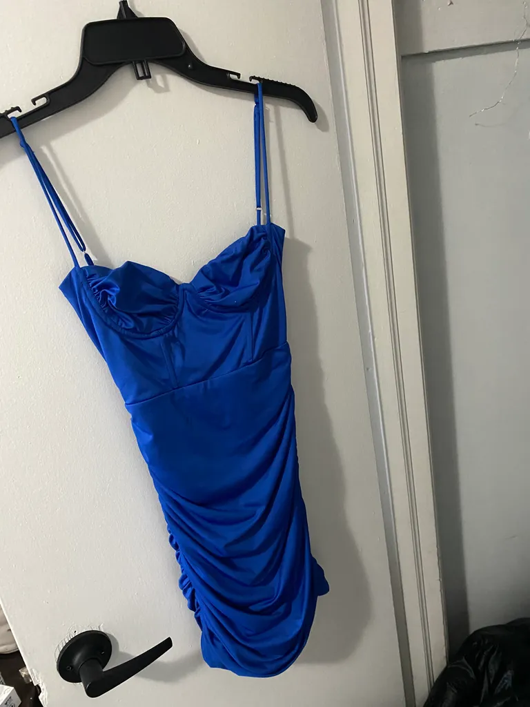 royal blue rushed bodycon mini dress  photo 1