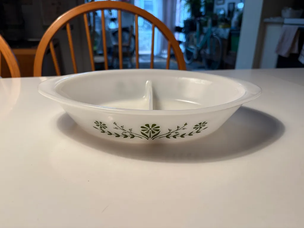 Glasbake milk glass divided serving dish photo 1