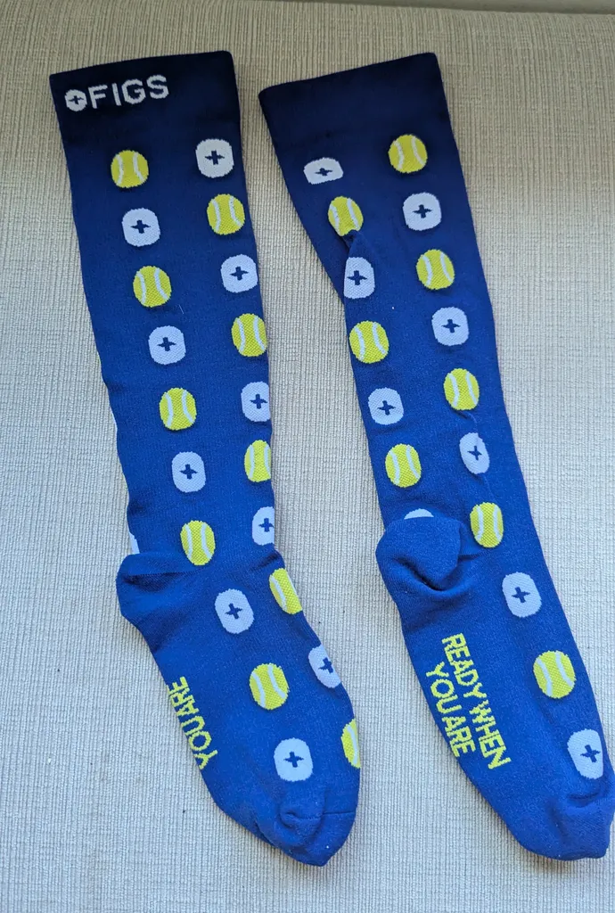 Brand New FIGS Compression Socks - Blue Tennis Pattern photo 1